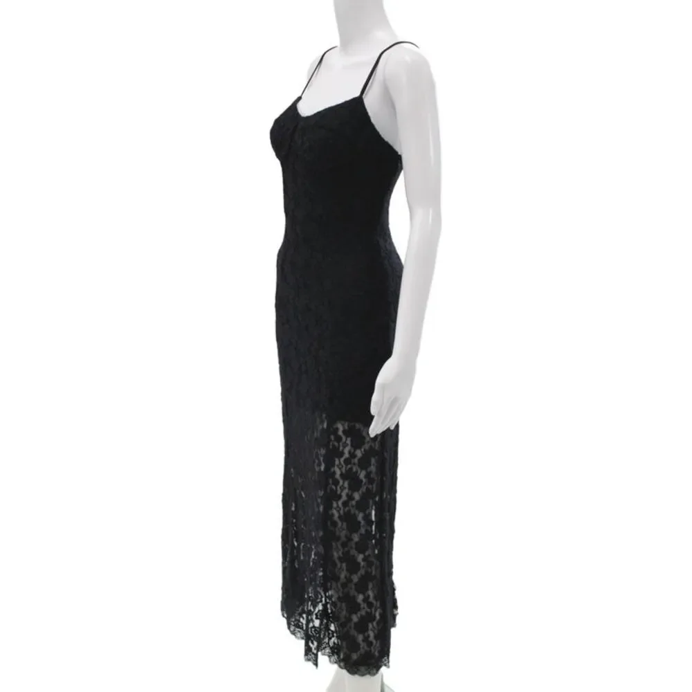 Love Shack Fancy Womens Slip Dress Black Floral Knee Length Sleeveless Size XS